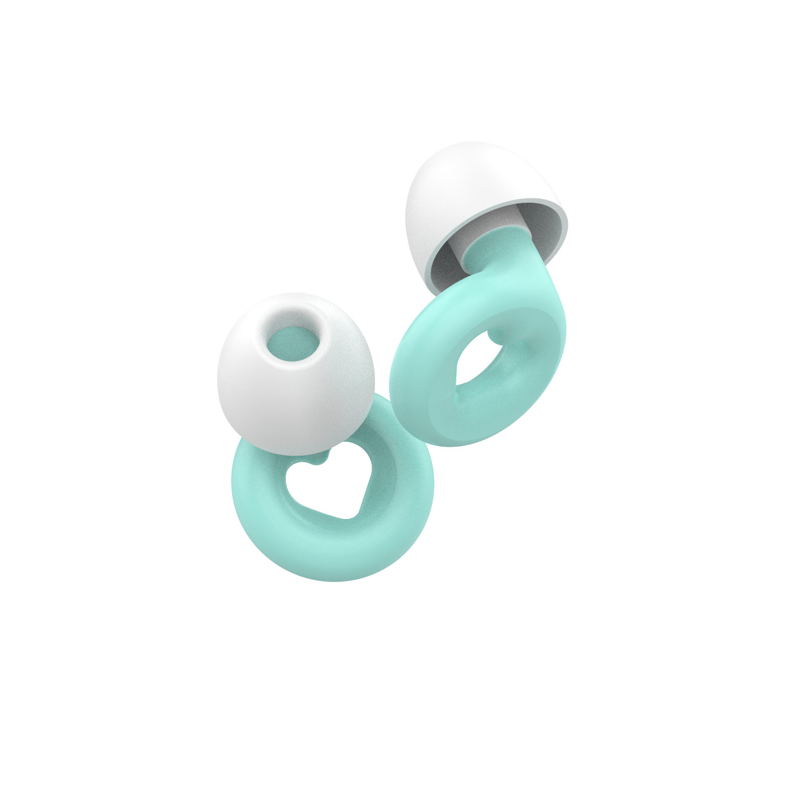 Heart-shape earplugs in mint and white